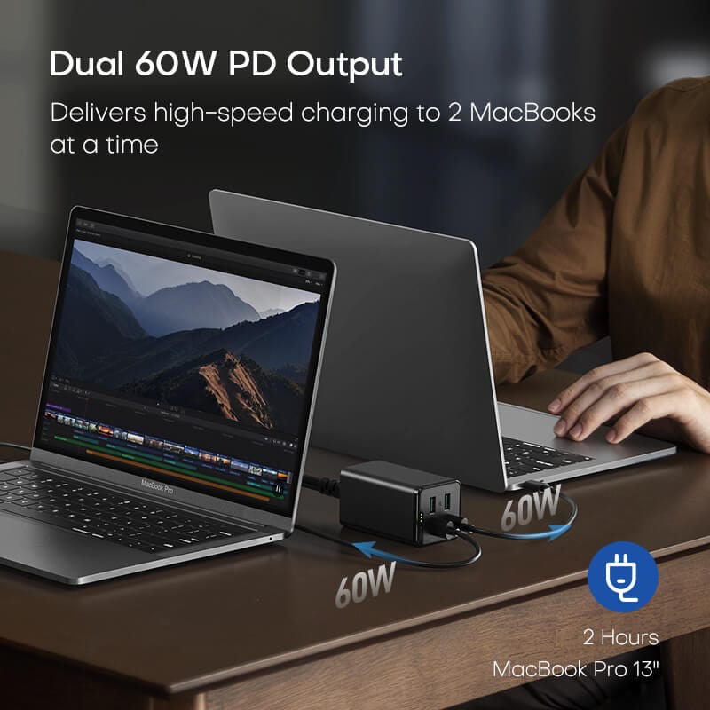 delivers high-speed charging to 2 macbooks at a time